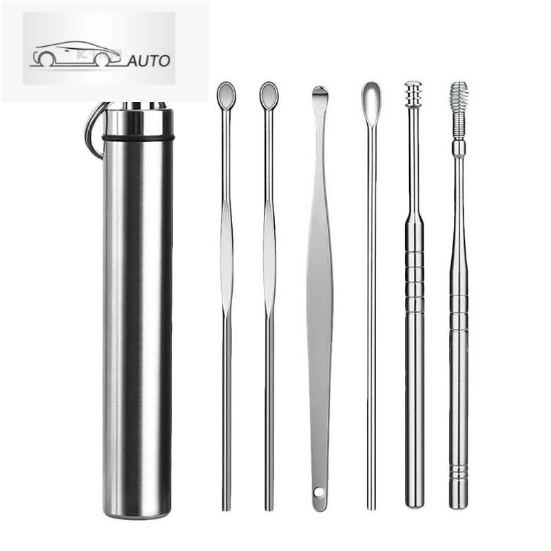 Kiprun ชุดที่แคะหู แบบเกลียว สเตนเลส พร้อมพวงกุญแจโลหะ สําหรับทําความสะอาดหู 6 ชิ้น