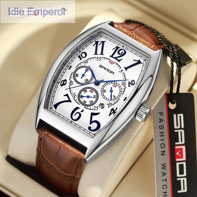 ซานดา 7055/ในสต็อกกันน้ํานาฬิกาผู้ชายสําหรับผู้ชายหรูหราส่องสว่างว่ายน้ํานาฬิกาโลหะกลวงออกหน้าปัดกีฬ