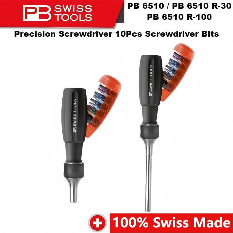 PB SWISS TOOLS 1PCS Precision ไขควงชุด Ratchet Handle และ 10 ชิ้นไขควง Bits PB 6510/PB 6510 R-30/PB 