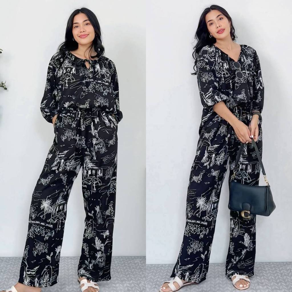 Kenny Set ชุดเซ็ทลำลอง 2 ชิ้น ขนาดฟรีไซส์ ลายดอกไม้ ลายกราฟฟิค ผ้าไหมอิตาลี พรีเมี่ยม Lady เสื้อผ้า