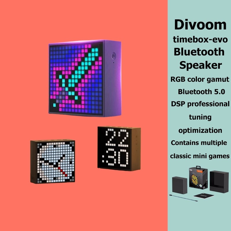 Original Divoom Timebox Evo ลําโพงพกพาบลูทูธพร้อมนาฬิกาปลุกจอแสดงผล LED ที่ตั้งโปรแกรมได้สําหรับ Pix