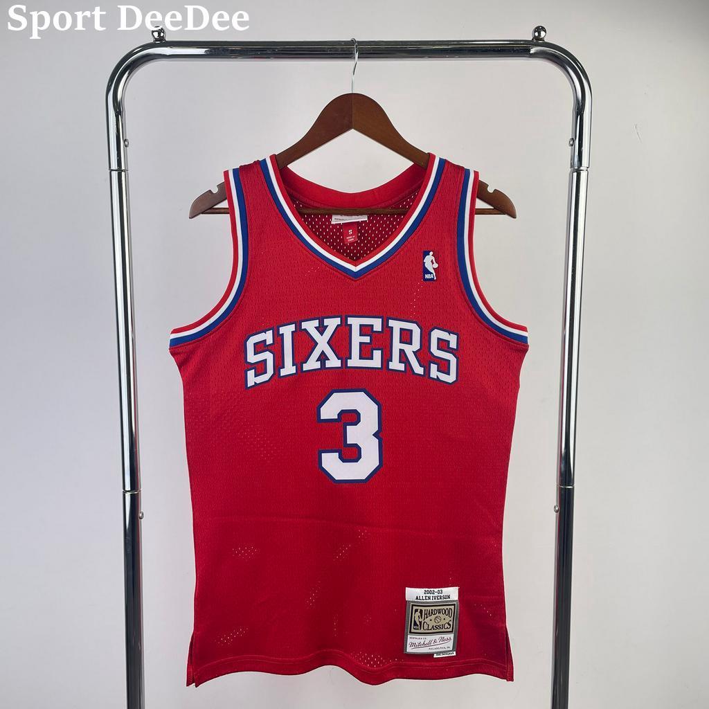 Hot Press Authentic Jersey Mens Philadelphia 76ers Allen Iverson Mitchell & Ness สีแดง 1996-97 ไม้เน