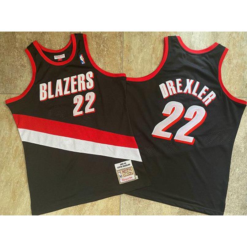 Mens ประณีตเย็บปักถักร้อย Jersey Portland Trail Blazers Clyde Drexler Mitchell Ness ไม้เนื้อแข็ง Cla