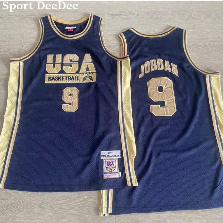 Boutique Jersey Mens 1992 USA Dream Team NO.9 Michael Mitchell Ness ไม้เนื้อแข็ง Classics Jersey - ส