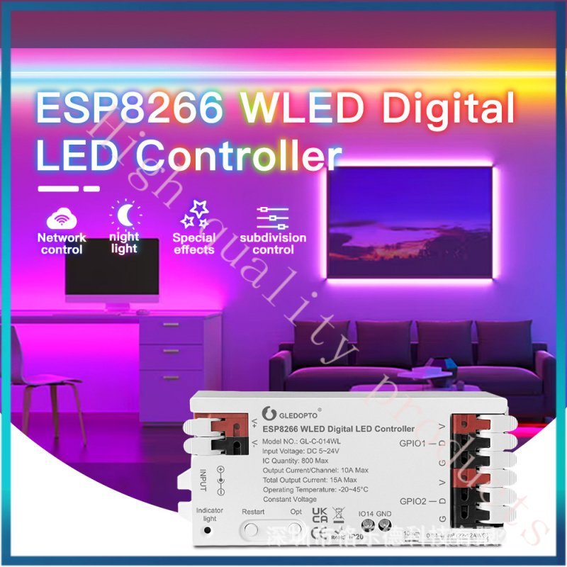 Gleder WLED Digital Light Strip Controller RGB RGBW 2811Simple Wiring Color Changing Effect100+ YOI7