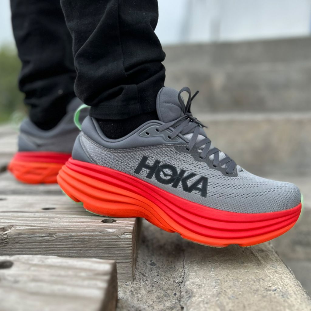 Hoka Bondi 8 สี Castlerock Flame🔥 มือสองของแท้💯ไซส์ Us12 Eu46⅔ 30cm รองเท้าวิ่งมือสอง รองเท้าวิ่ง