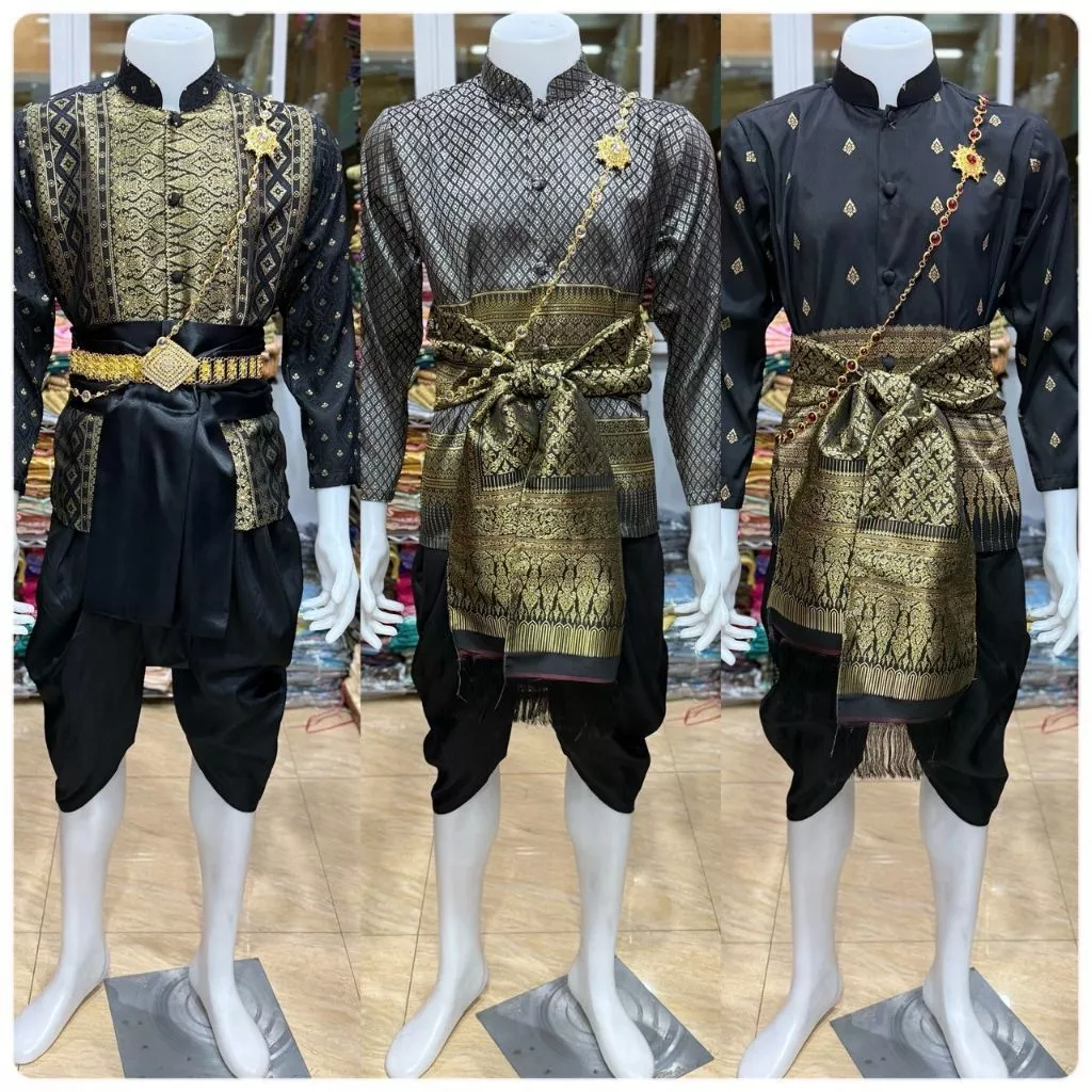 ชุดไทยผู้ชาย ชุดไทยโทนเทา-ดำ เสื้อผ้าแพรวาใส่คู่โจงไหมอิตาลี่(ราคาไม่รวมเครื่องประดับ)