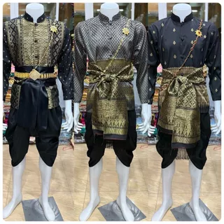 ชุดไทยผู้ชาย ชุดไทยโทนเทา-ดำ เสื้อผ้าแพรวาใส่คู่โจงไหมอิตาลี่(ราคาไม่รวมเครื่องประดับ)