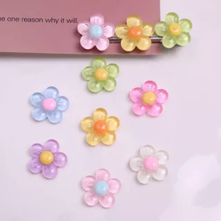 ❮10 ชิ้น❯ เรซิ่นของตกแต่งเรซิน DIY ดอกไม้ห้ากลีบโปร่งใส ดอกไม้คละสีงานฝีมือ ดอกไม้ตกแต่งชิ้นงาน