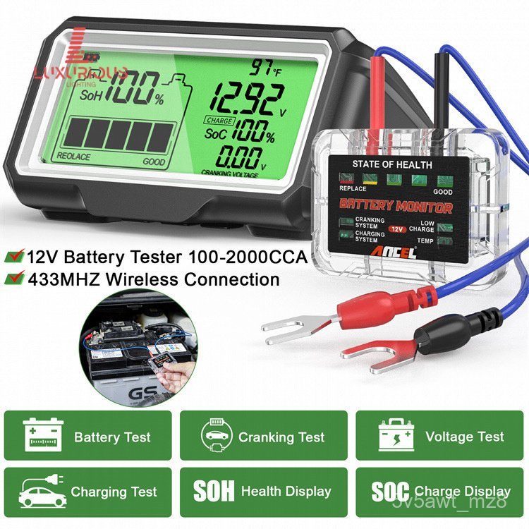 ANCEL BM200 PRO 12V LED ผู้ทดสอบแบตเตอรี่รถยนต์ SOH SOC เครื่องมือวิเคราะห์แบตเตอรี่แบบชาร์จได้ AOT8