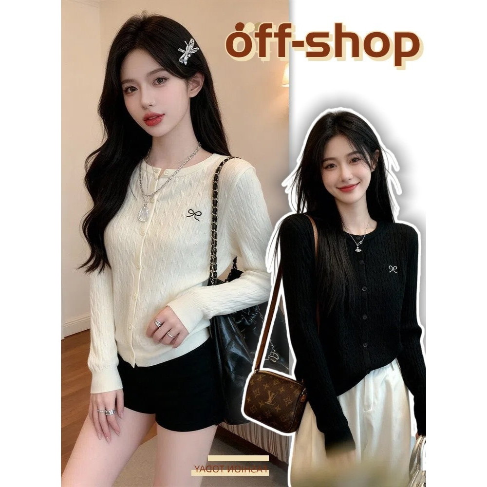 OFF SHOP 🥻ใหม่ 2026  เสื้อกันหนาวไหมพรมแขนยาว สีทึบ คอกลม สีสดใส ในสไตล์หวานแสบ สวมใส่สบาย DZ196-1