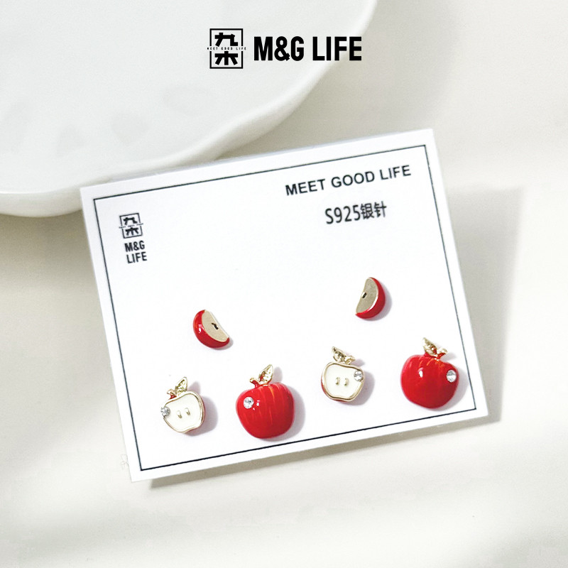 M&G LIFE Apple Series 3 Pairs Stud Earrings ต่างหูเงินแท้ S925 จำนวน 3 คู่