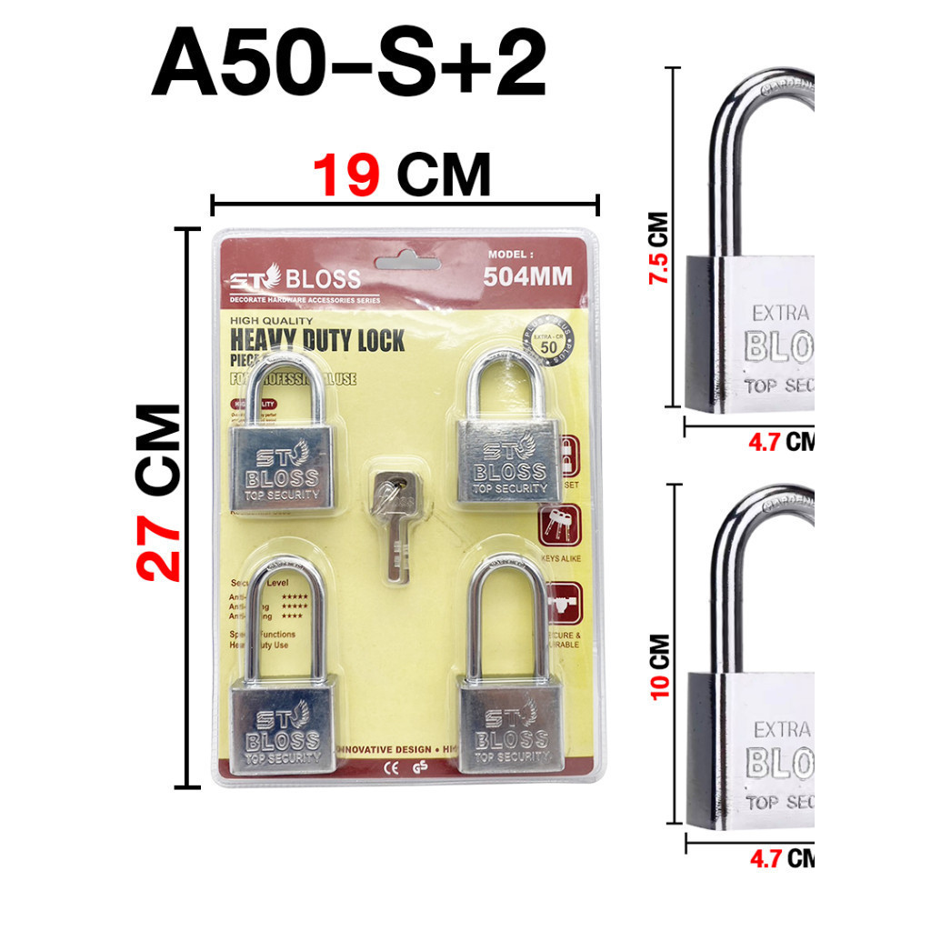 กุญแจล็อคบ้าน รุ่น ST มาสเตอร์คีย์ 2 ไซซ์ คอสั้น-คอยาว ลูกกุญแจ 4 ดอก แข็งแรง