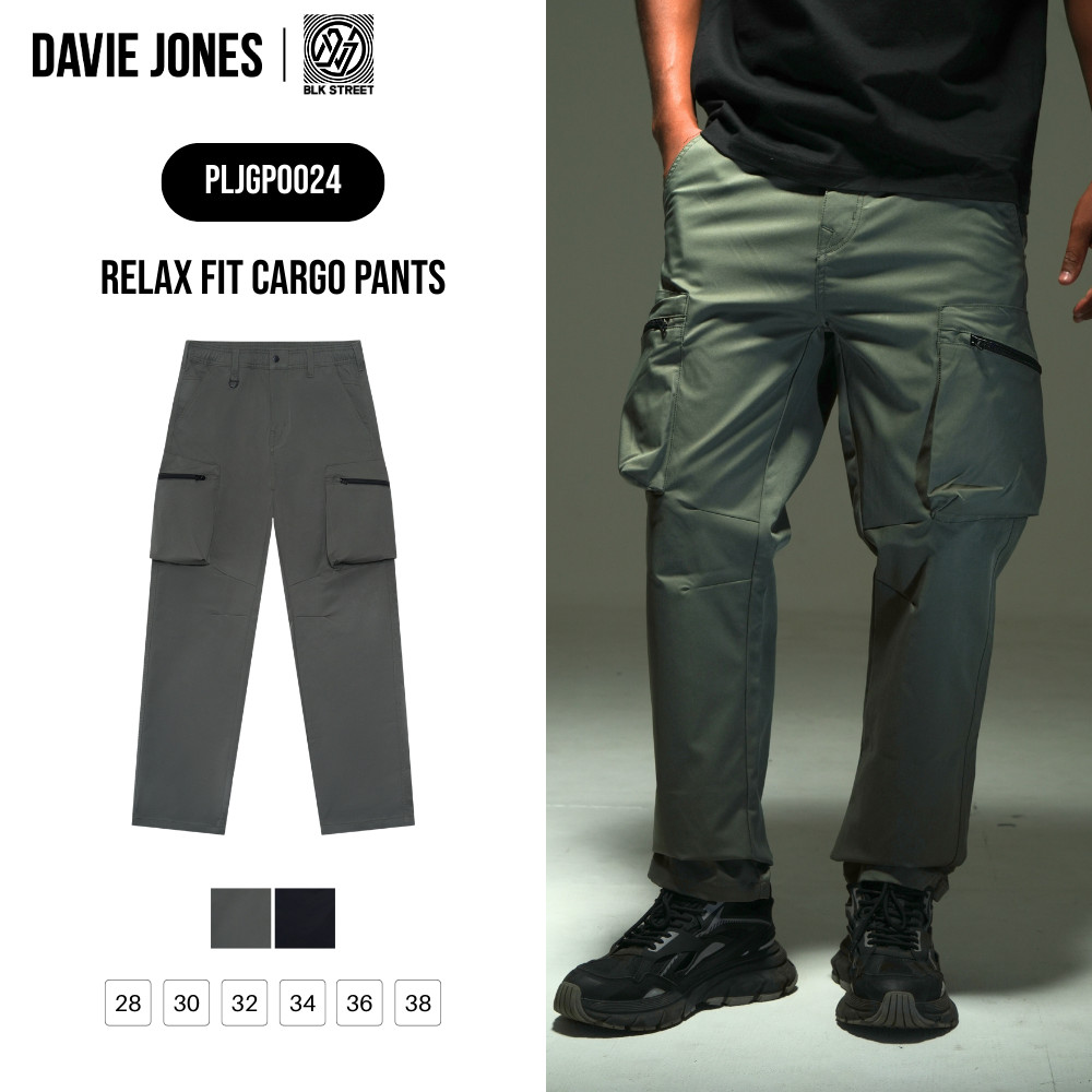 DAVIE JONES [BLK STREET] กางเกงคาร์โก้ผู้ชาย Relax Fit Cargo Pants สีเขียว ดำ GP0024