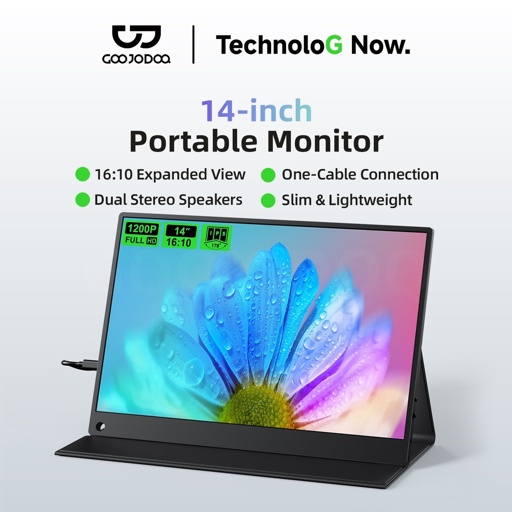 GOOJODOQ 14 Inch Display Screen 16:10 Productivity Boost One-Cable Connection Ultra-Slim & Travel Ready