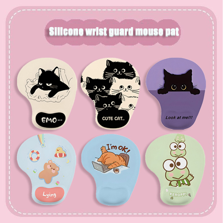 แผ่นรองข้อมือเมาส์ซิลิโคนลายการ์ตูนน่ารักขนาด13*63ซม. ปกป้องข้อมือ แผ่นรองข้อมือเมาส์สำนักงานแบบนุ่มกันลื่น แผ่นรองข้อมื