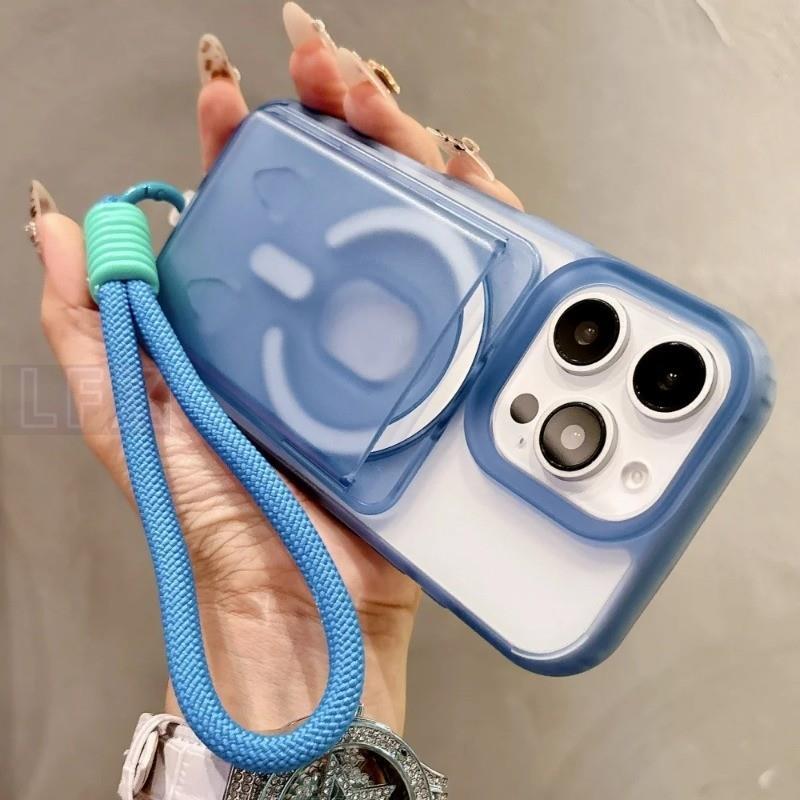 3 in 1 พร้อม Lanyard Candy Clear Slot ผู้ถือบัตรกระเป๋าสตางค์แม่เหล็กสําหรับ iPhone 16 15 14 Plus 13