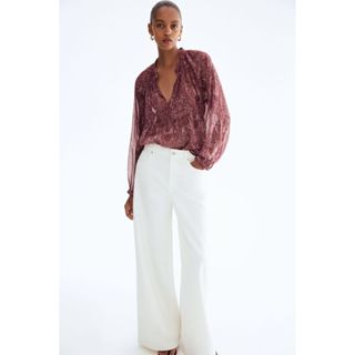 H&M(เอชแอนด์เอ็ม) เสื้อเบลาส์ผ้าชีฟองลายพิมพ์ ผู้หญิง 130251…