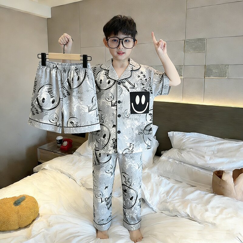 เสื้อผ้าของเด็กชาย,ชุดนอนเด็กผู้ชาย,ชุดสามชิ้น,เสื้อแขนสั้น+กางเกงขาสั้น+กางเกงขายาว,100~170cm ราคา ถูกที่สุด ดีลบีเคเค แกลเลอรีภาพที่ 4