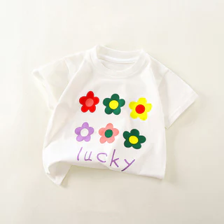 เสื้อยืดเด็ก เสื้อแขนสั้นเด็กผู้หญิง สีสวยสด สไตล์น่ารัก คอกลม