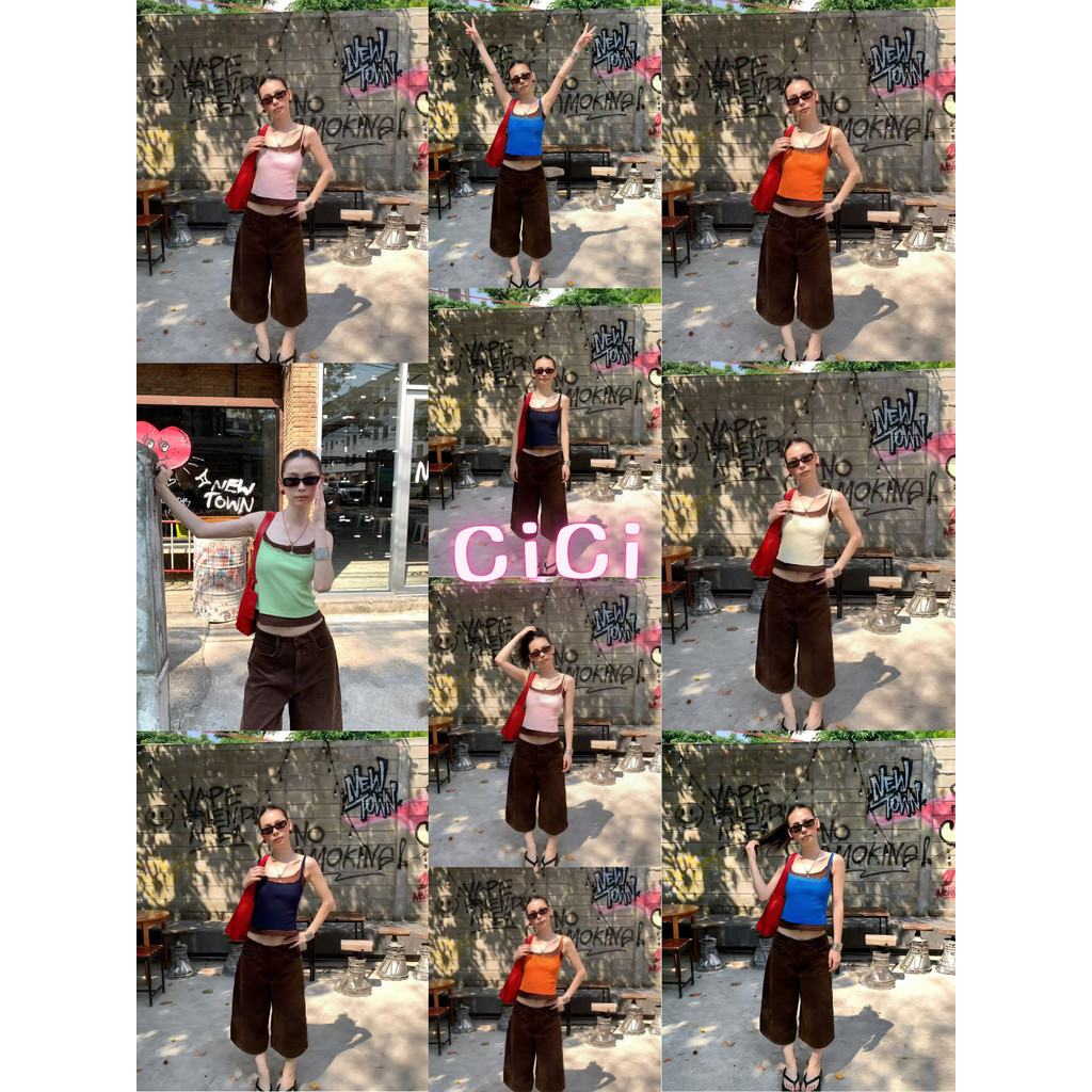 ส่งทันทีCici (No. J2537) เสื้อสายเดี่ยว ดีเทลเย็บติด2ชิ้น สไตล์หน้าร้อน ใส่เล่นน้ำสงกรานต์แซ่บๆ