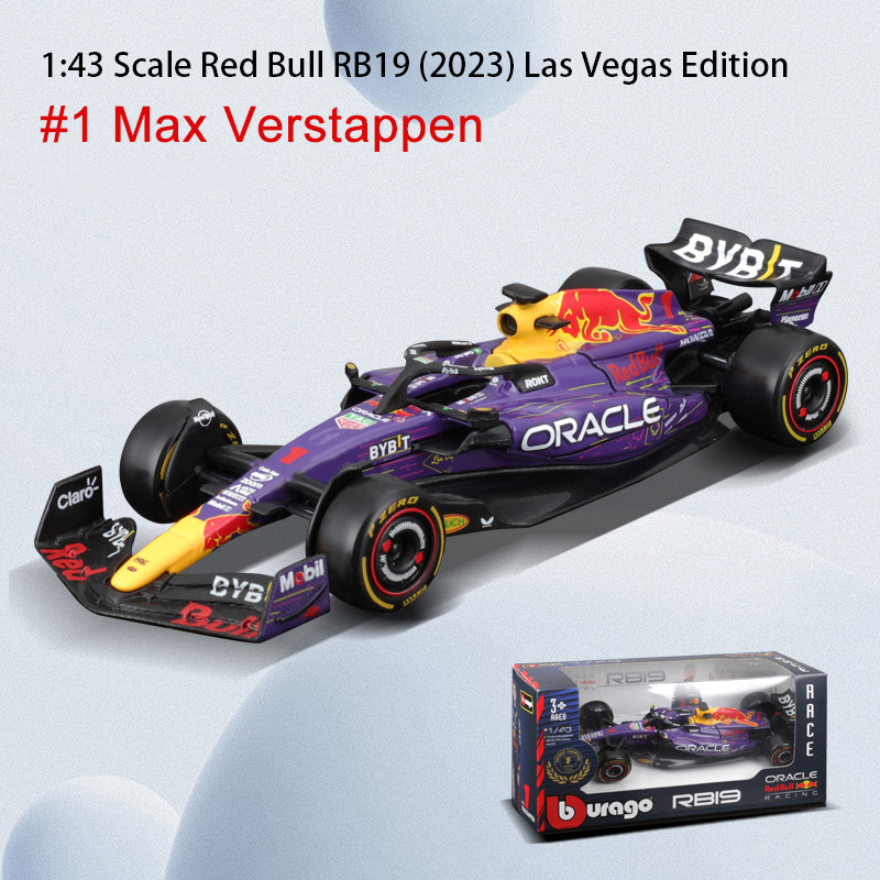 Bburago 1:43 Red Bull F1 2023 RB19 Las Vegas อะคริลิคกล่องหรูหรารถ die-casting รถโมเดลของเล่น series