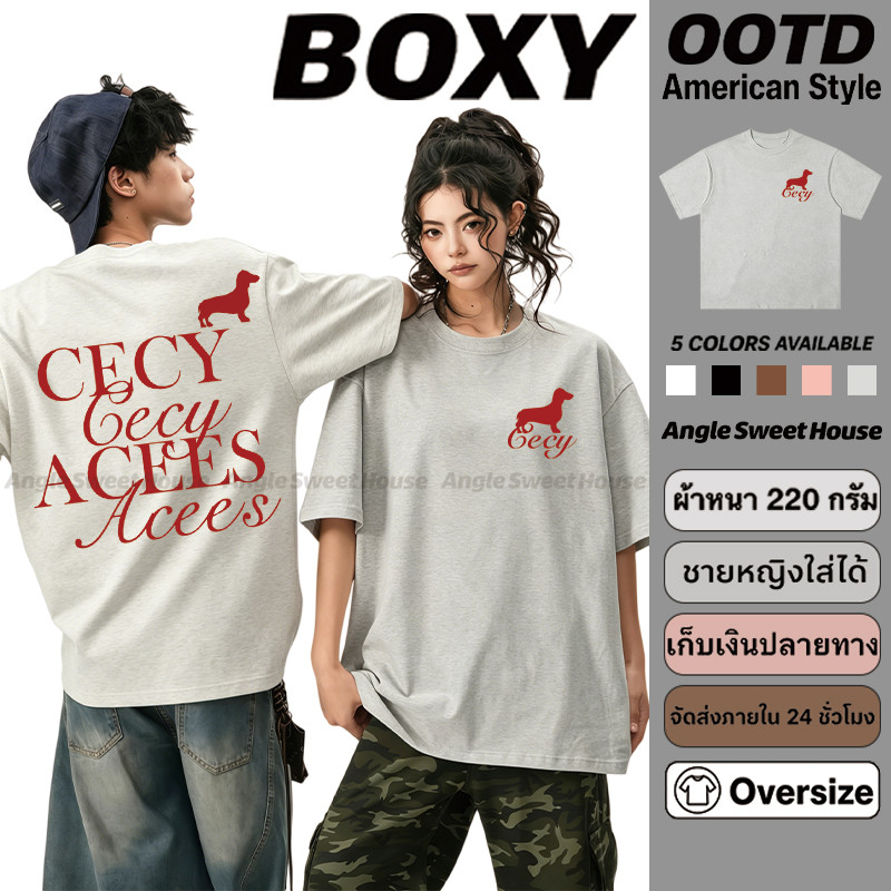 (จัดส่งตลอด 24 ชั่วโมง）Angle Official BOXY เสื้อยืดโอเวอร์ไซซ์ ใส่ได้ทั้งชายและหญิง ลายแฟชั่น สไตล์ถนนเกาหลี-อเมริกันT93
