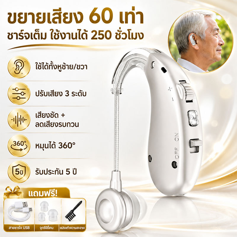 [รับประกัน5 ปี]เครื่องช่วยฟัง ช่วยขยายเสียง เสียงชัดเจน (ใช้ได้ทั้งหูซ้ายและหูขวา)ปรับความดังได้ 3 ผลิตจากเยอรมัน