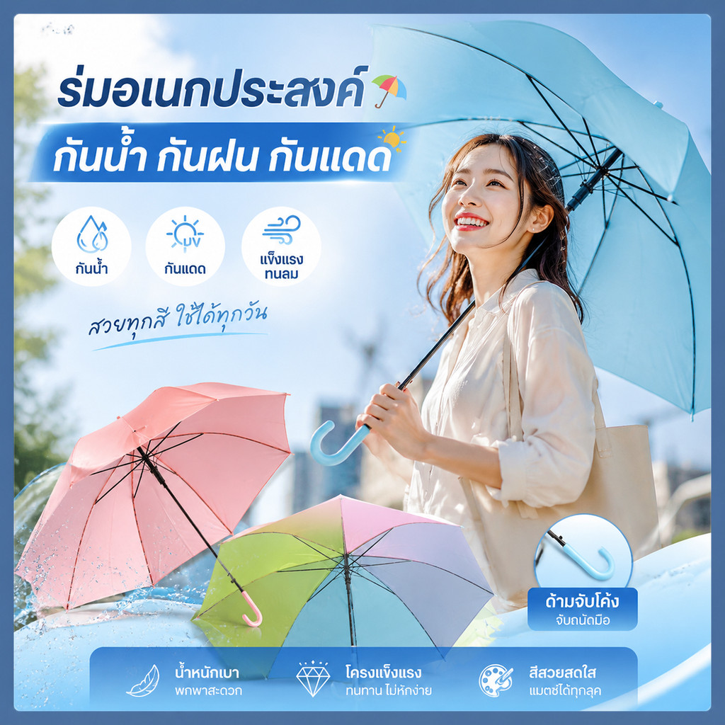 【💯คุณภาพสูง】ร่มกันฝนขนาด22นิ้ว สีพลาสเทลสีสัน สดใส สวยงาม ใช้งานง่าย ถูกคุณภาพดี มี 6 สีให้เลือก แข็งแรง ทนทาน