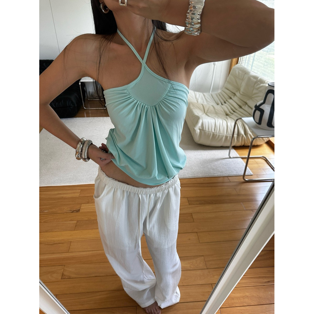 ⚡Isla Halter Tank⚡เสื้อสายคล้องคอไขว้จับเดรป สายฝอ_Gioia.991  ( #gii563 )