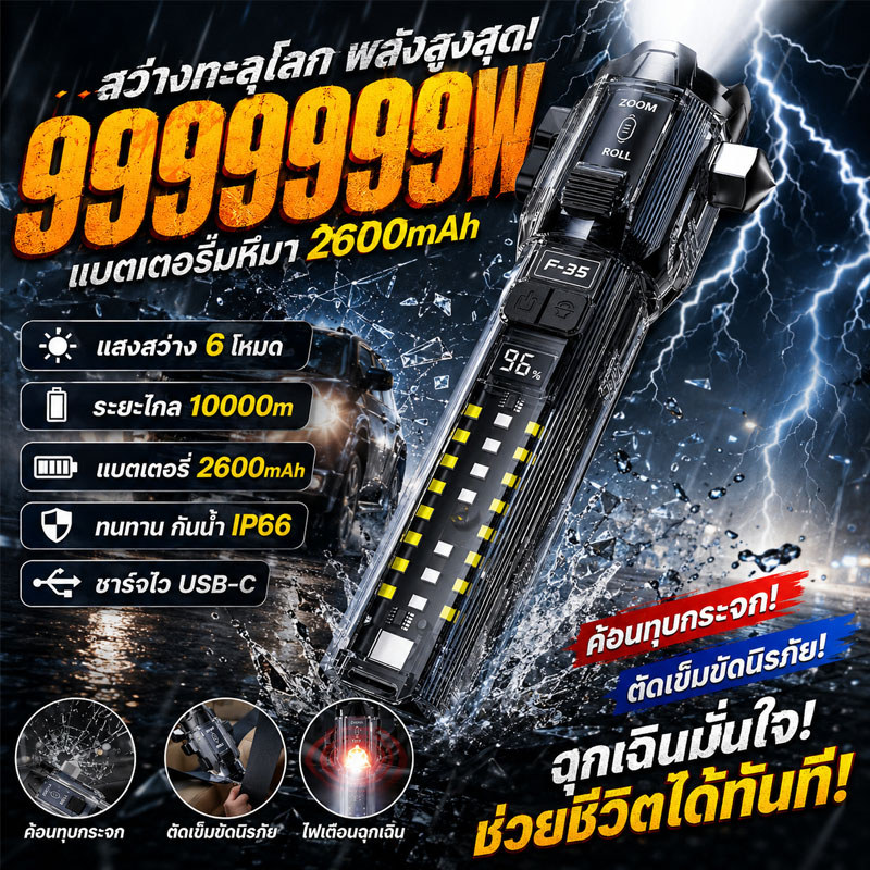 【ประกัน10ปี】 ไฟฉายแรงสูง LED พกพา ซูมได้ แสงจ้าโคตรสว่าง เดินป่า ฉุกเฉิน ซ่อมบำรุง ไฟฉาย ไฟฉายแรงสูง ไฟฉาย LED
