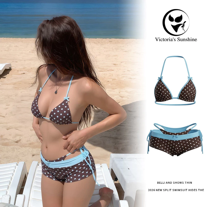 ชุดว่ายน้ำ bikini บิกินี่ 3 ชิ้น ลายจุด สไตล์เซ็กซี่ เว้าหลัง ใหม่2026