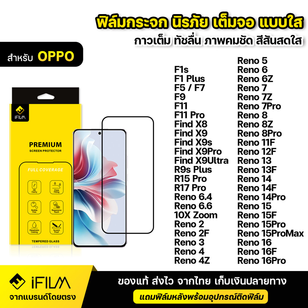iFILM ฟิล์มกระจก นิรภัย For OPPO Reno13 13F 14 Pro 14F 15 15Pro Max Reno16 Find X9 Pro X9s เต็มจอ ใส ฟิล์ม กันกระแทก HD