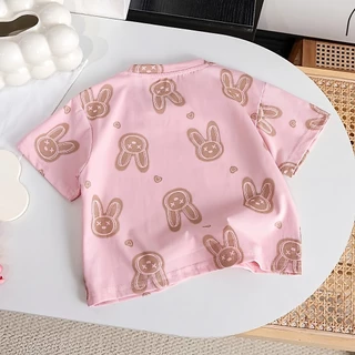 Beryl kids🌸แขนสั้นเด็กผู้หญิงฤดูร้อน🎀เสื้อยืดหวานๆพิมพ์การ์ตูนกระต่ายสาวน้อยน่ารัก ลำลองใส่สบาย แฟชั่นฤดูร้อน