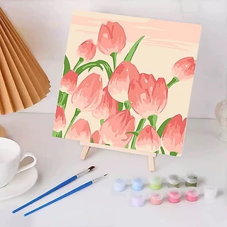 ภาพระบายสีตามตัวเลข ขึงเฟรมไม้พร้อมอุปกรณ์ ขนาด20X20 ซม ฝึกสมาธิ ของขวัญ DIY สำหรับตกแต่งบ้าน