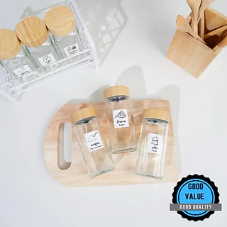 🇹🇭【พร้อมส่งจากไทย】🔥 สติ๊กเกอร์ขวดเครื่องปรุง ใช้ร่วมกับขวดใส่เครื่องปรุง มินิมอล ฝาไม้ไผ่ ขนาด 3*5 cm.