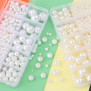 [3-14 มม.] ชุดกล่องลูกปัดไข่มุก ABS สีขาว สีเบจ 10 ช่อง สําหรับทําสร้อยข้อมือ DIY