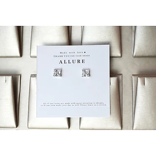 ต่างหูเงินแท้ 925 ประดับเพชร CZ Swiss Diamond เกรดพรีเมี่ยม [ Silver - Square ] Allure Jewelry