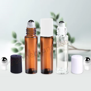 ขวดแก้วแบบหนาพร้อมฝาและลูกกลิ้งเหล็กขนาด10ml ใส่น้ำหอม น้ำมันอโรม่า โรลออนน้ำหอม เป็นรีฟิล แกะเติมได้ พกพาสะดวก