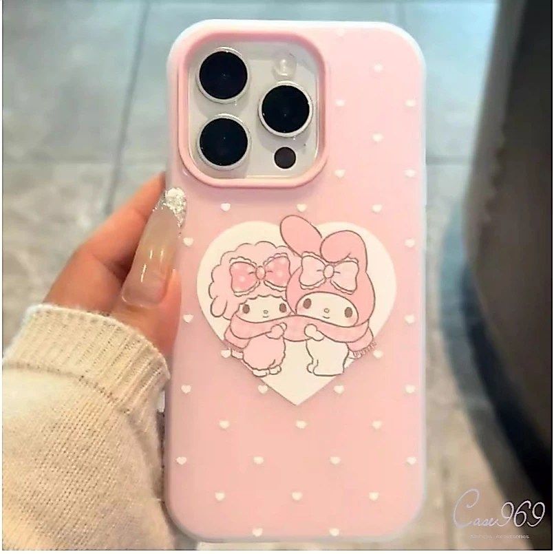เคสไอโฟน 15 สำหรับ IPhone 16 13 12 11 Pro Max 16 15 7 8 Plus XS X XR Max ผ้าพันคอลายเมโลดี้โบว์หัวใจสุดน่ารักแบบใหม่2in1