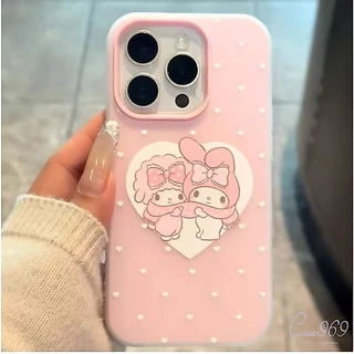 เคสไอโฟน 15 สำหรับ IPhone 16 13 12 11 Pro Max 16 15 7 8 Plus XS X XR Max ผ้าพันคอลายเมโลดี้โบว์หัวใจสุดน่ารักแบบใหม่2in1
