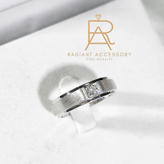 แหวนเงินแท้ แหวนชาย ฝังเพชร Moissanite 0.3 กะรัต ชุบทองคำขาว ตัวเรือนทำลาย