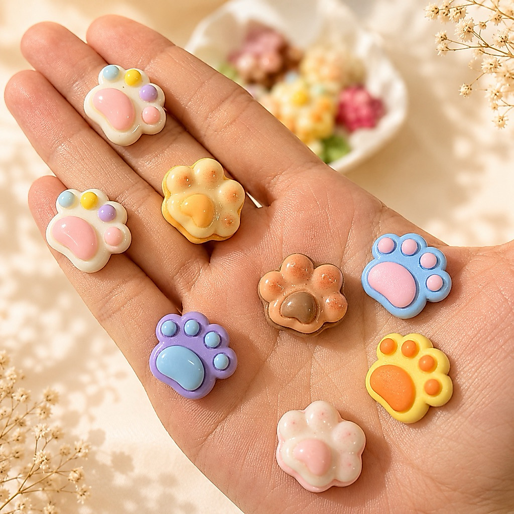 คละแบบ • 10ชิ้น• | เรซิ่นอุ้งเท้าแมวแฟนซี คละแบบ อุปกรณ์งานแฮนด์เมด