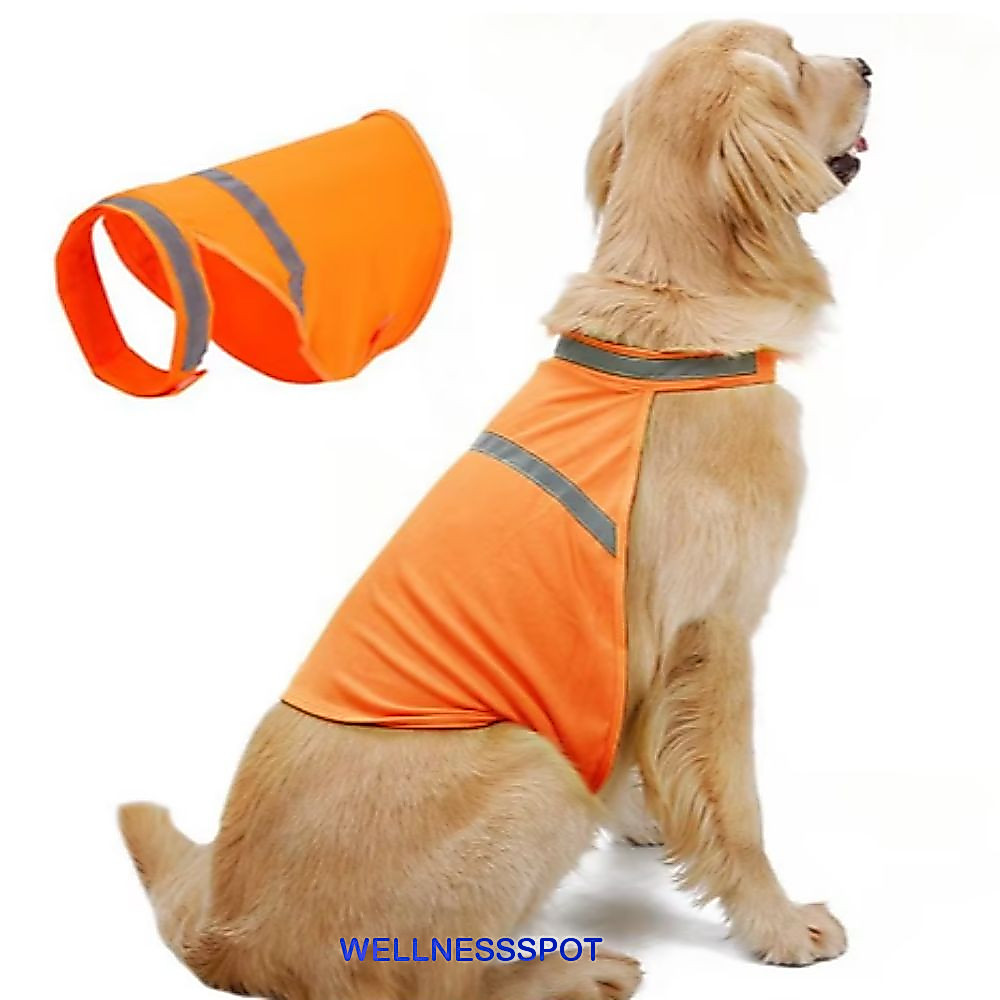 WELLNESSSPOT กั๊กนิรภัยสําหรับสุนัข,สีส้มสดใสระบายอากาศลูกสุนัขเสื้อการมองเห็น,เสื้อป้องกันสะท้อนแสงปรับเสื้อผ้าเรืองแสงสัตว์เลี้ยงกลางแจ้