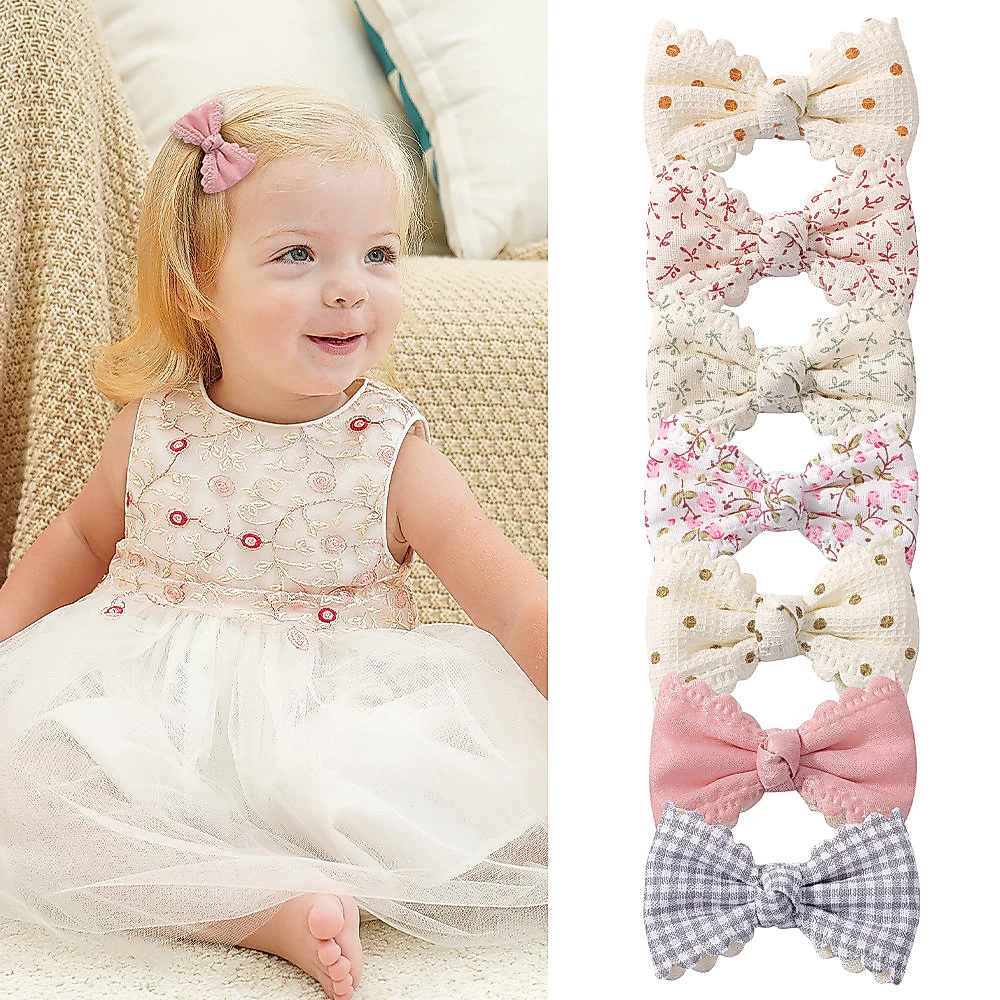 2 ชิ้น/เซ็ตน่ารักผ้าฝ้ายลายสก๊อตดอกไม้พิมพ์โบว์คลิปผมเด็กทารกฤดูร้อน Bowknot Hairgrips Barrettes Headwear อุปกรณ์เสริมผม thumbnail 4