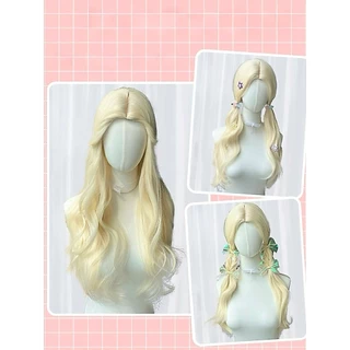 55cmนําวิกผมสีบลอนด์สีขาวหญิงผมยาวสุทธิโลลิต้าคลื่นลูกใหญ่ผมหยิกยาววิกผมชุด เจเค เลียนแบบต่อต้านความเป็นจริงเต็มหมวก
