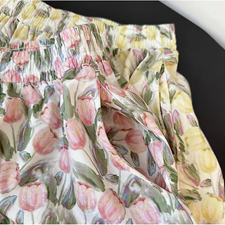 กระโปรง Maxi ลายดอกไม้ เอว Free size#New สินค้าขายดี