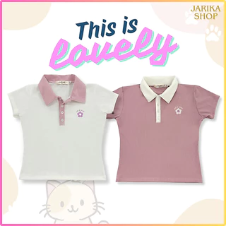 Jarika.shop - เสื้อเเขนสั้นผ้าร่องคอปก รุ่น Lovely ( เลิฟลี่ ) ( งานป้าย.. Jarika )