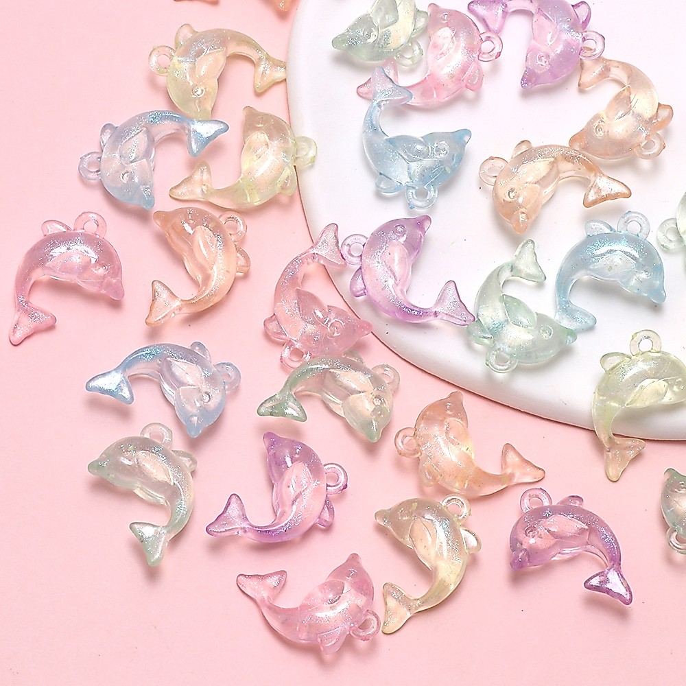 20PCS Gradient Glitter Dolphin Charms หลุมสัตว์ทะเลจี้ DIY เครื่องประดับทําด้วยมือหัตถกรรมประดับด้วยลูกปัดอุปกรณ์เสริม