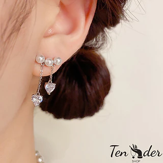 COD-ส่งเร็วจากไทย🎀ต่างหู หัวใจ ประดับไข่มุก ประดับเพชร สไตล์หรูหราแสง เครื่องประดับแฟช สำหรับผู้หญิง-Ten